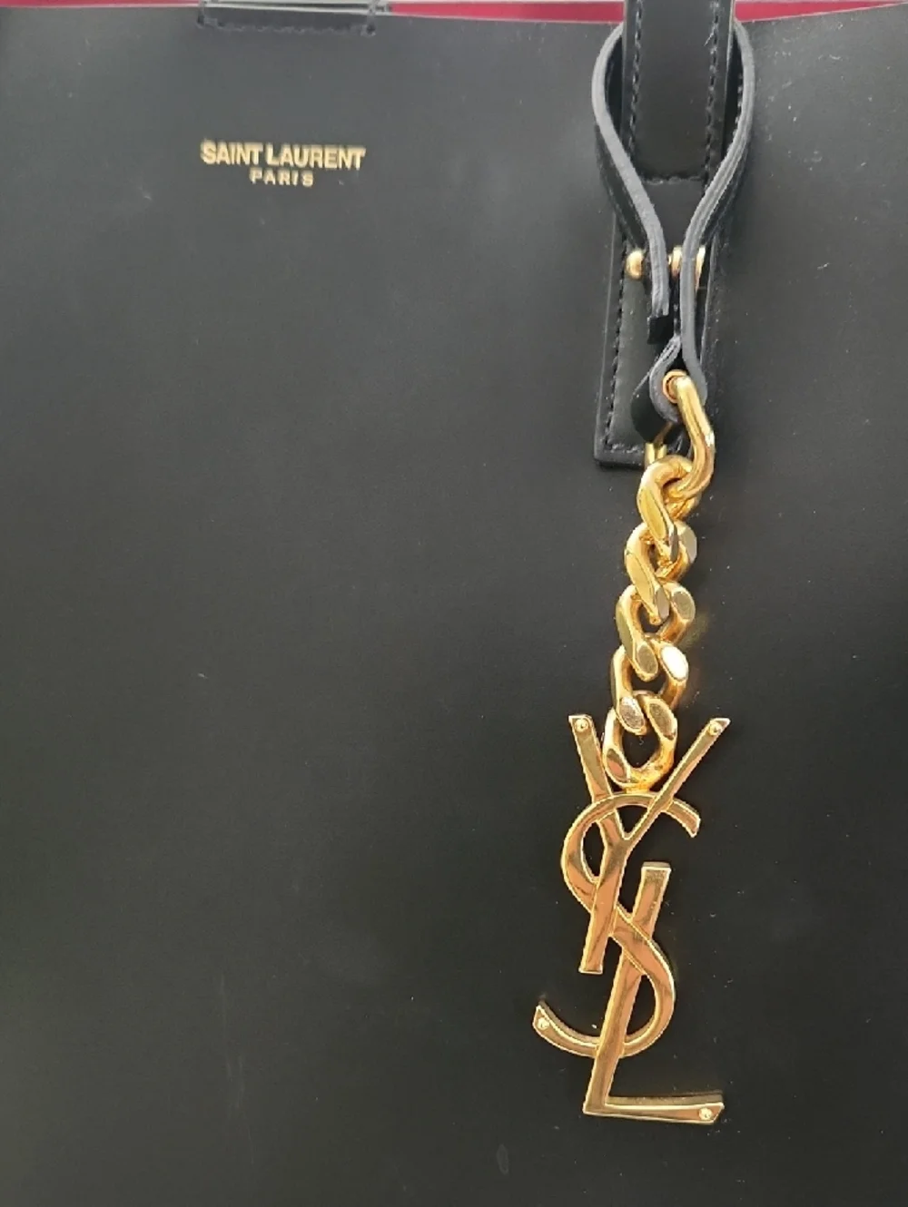 Saint Laurent Black Leather Tote with Red Interior and Gold YSL Charm NEW! - Picture 3 of 13